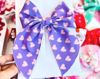 Pink & Purple Hearts Hair Bow - Valentine's Day Girl's Bow