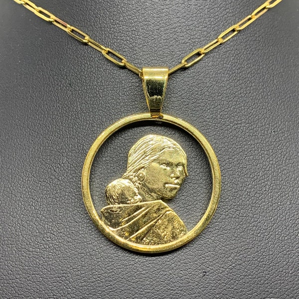 18K Gold Plated Sacagawea‘s Pendant, 1 Dollar, America, 2000