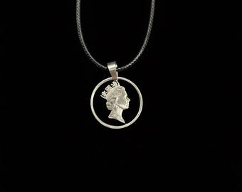 Hand cut coin Queen Elizabeth Pendant