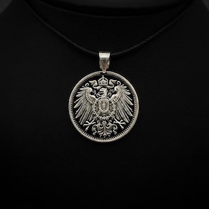 Hand cut coin Silver Germany Eagle Pendant, 1 Mark - Wilhelm II