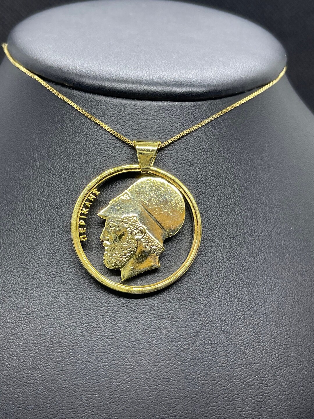 Pericles Gold 18K Gold Plated Pericles Pendant, Greek Coin, 1982 - Etsy