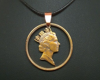 Hand cut coinQueen Elizabeth Necklace
