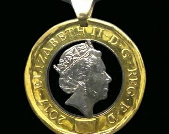 Hand cut coin QUEEN ELIZABETH PENDANT