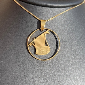 18K Gold Plated  Pendant, Harp, 1/2 New Sheqel, Israel