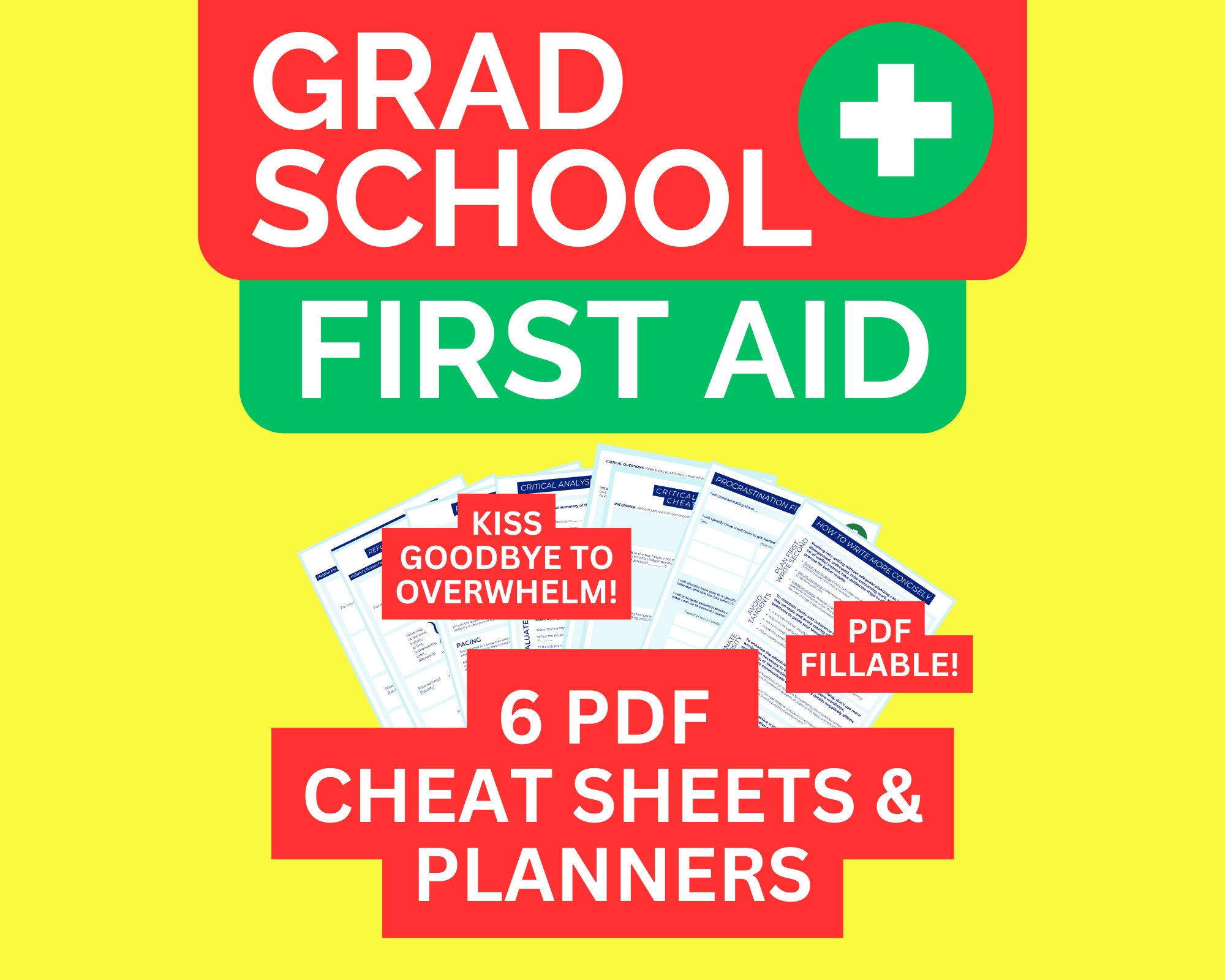 Grad School First Aid Kit: Cheat Sheets & Planners (PDF) - Etsy