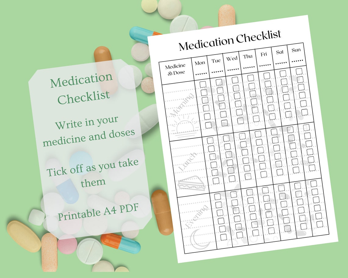 A4 Printable PDF Medication Medicine Drug Pill Checklist | Etsy