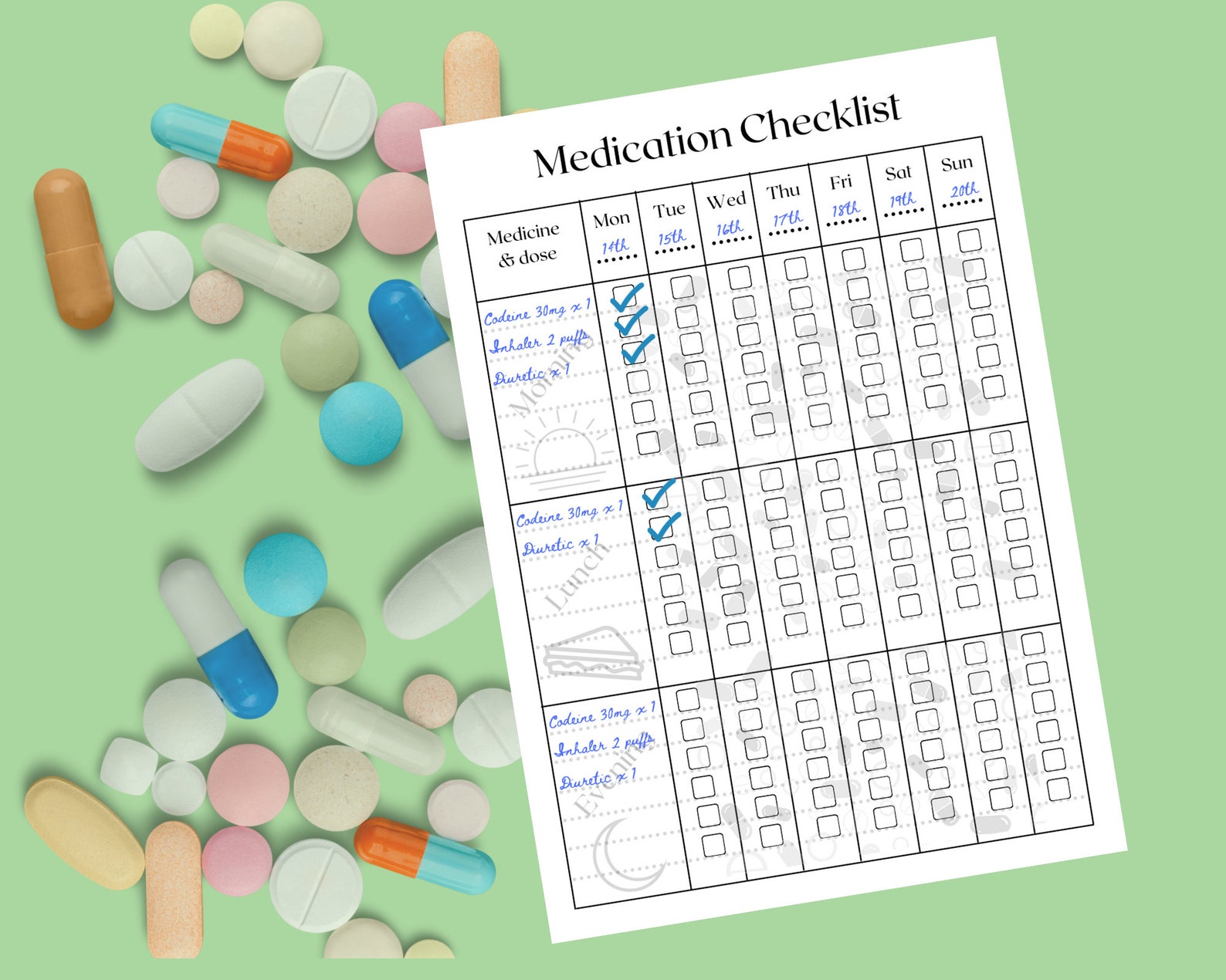 A4 Printable PDF Medication Medicine Drug Pill Checklist Etsy