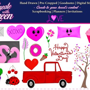 Valentijnsdag - Voorgesneden, Goodnotes, Handgetekend, Digitale stickers, 20 stickers inbegrepen