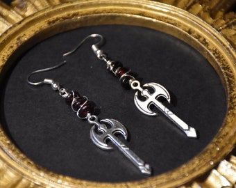 Battle axe crystal earrings