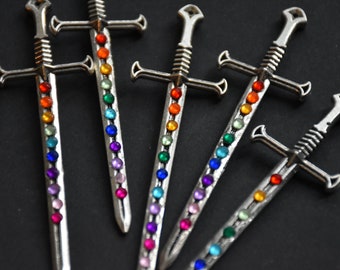 Rhinestone rainbow sword necklace