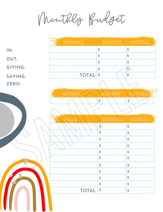 Monthly Budget PDF 7x9 Planner Insert. Budgeting Template Etsy