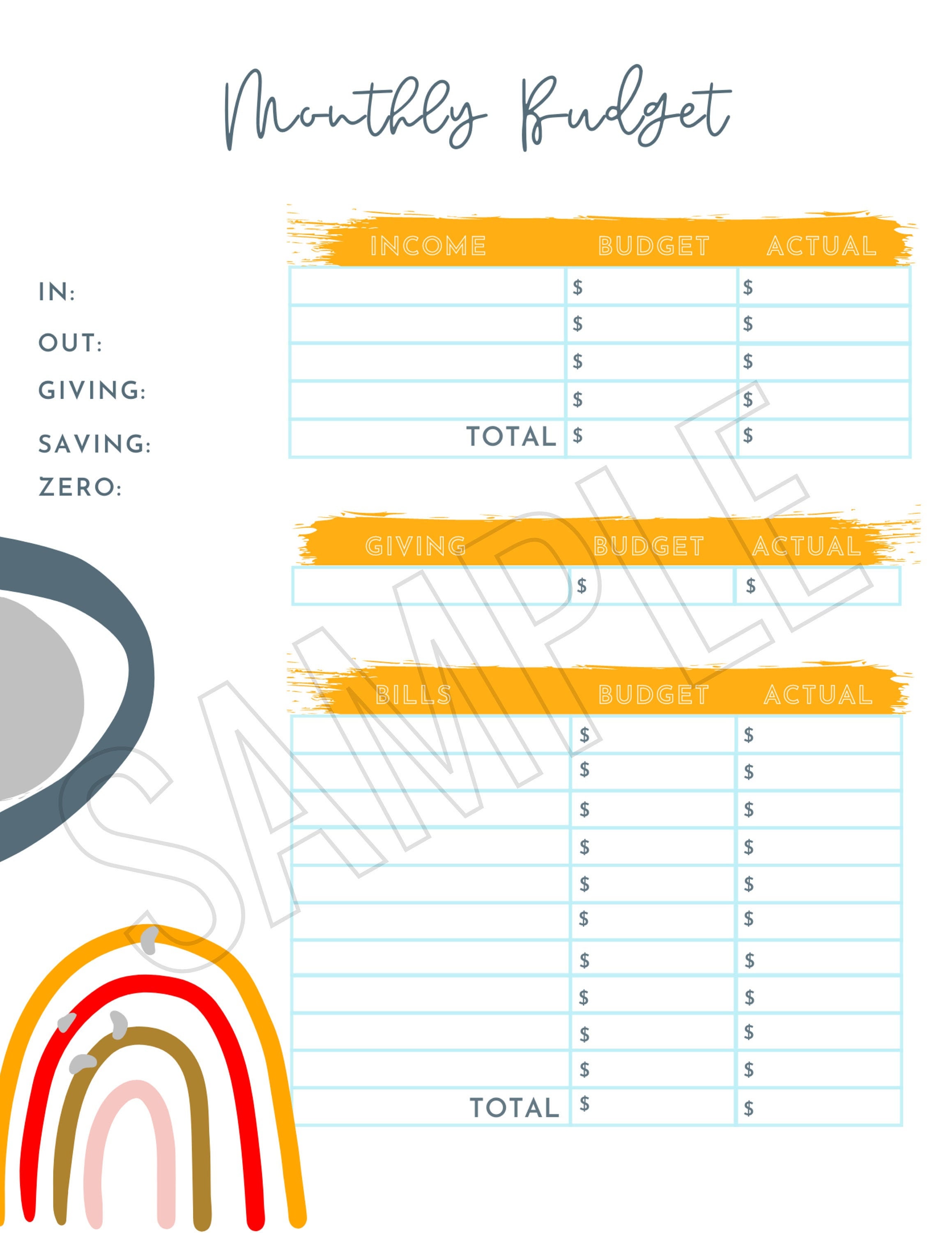 Monthly Budget PDF 7x9 Planner Insert. Budgeting Template, Plum Paper ...