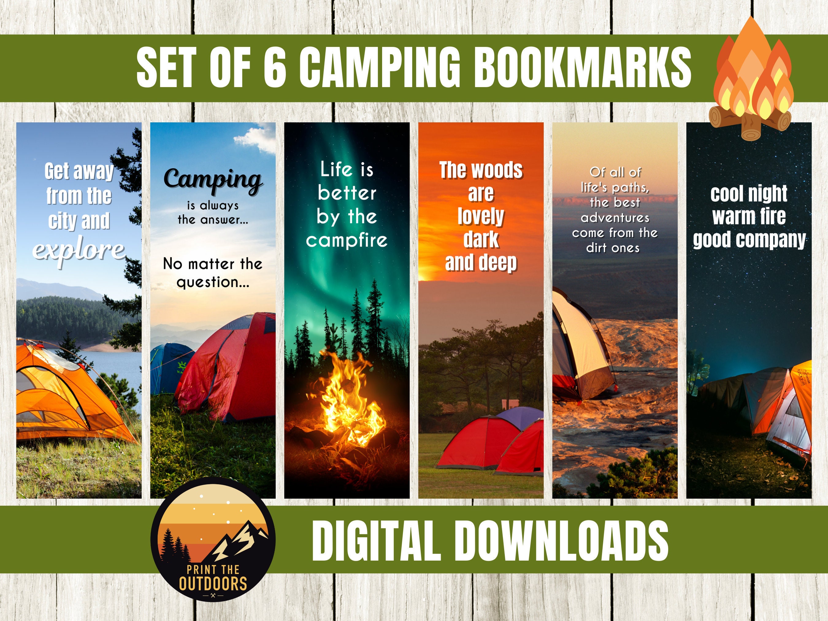 Set of 6 Camping Bookmarks Outdoor Bookmarks with Quotes Etsy