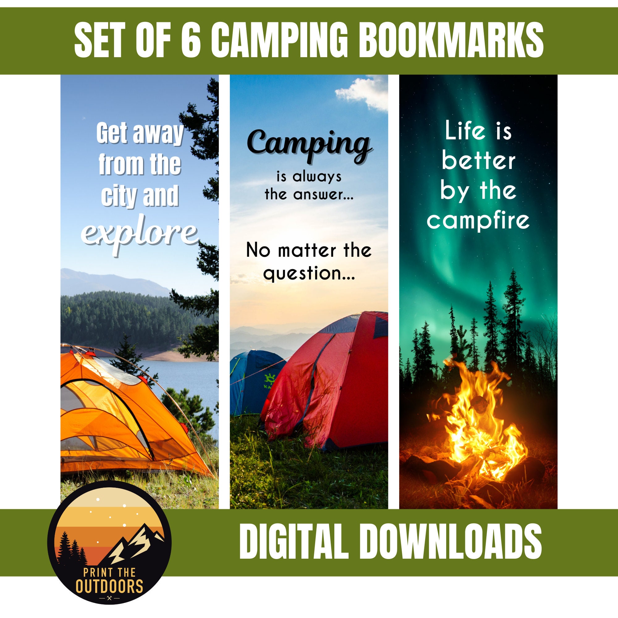 Set of 6 Camping Bookmarks Outdoor Bookmarks with Quotes Etsy