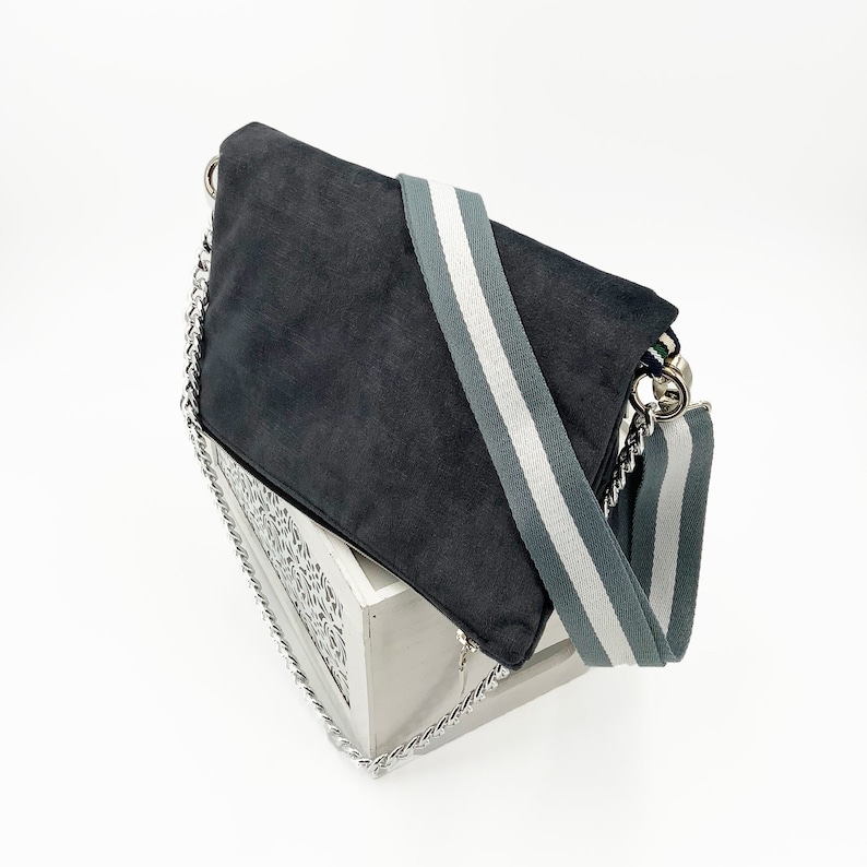 Anthracite Velvet Grey Folded Clutch Bag
