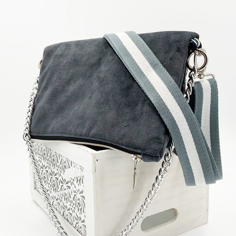 Anthracite Velvet Grey Folded Clutch Bag