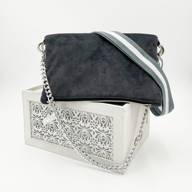Anthracite Velvet Grey Folded Clutch Bag