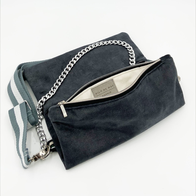 Anthracite Velvet Grey Folded Clutch Bag