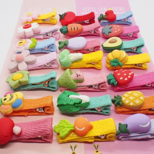 Cute Hair Clips With Tiny Fruits Vegetables Flowers Toddler Etsy