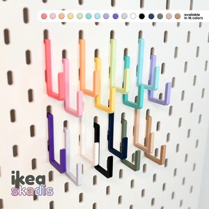 LAST INVENTORY --- Ikea Skadis Pegboard Square Hooks (8 Pack): 3D Printed in 16 Colors - Multipurpose Organization Accessories