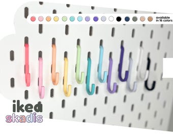 8 Pack of S-Hooks for Ikea Skids Pegboard – 16 Color Options - 3D Printed – Multipurpose Organizer