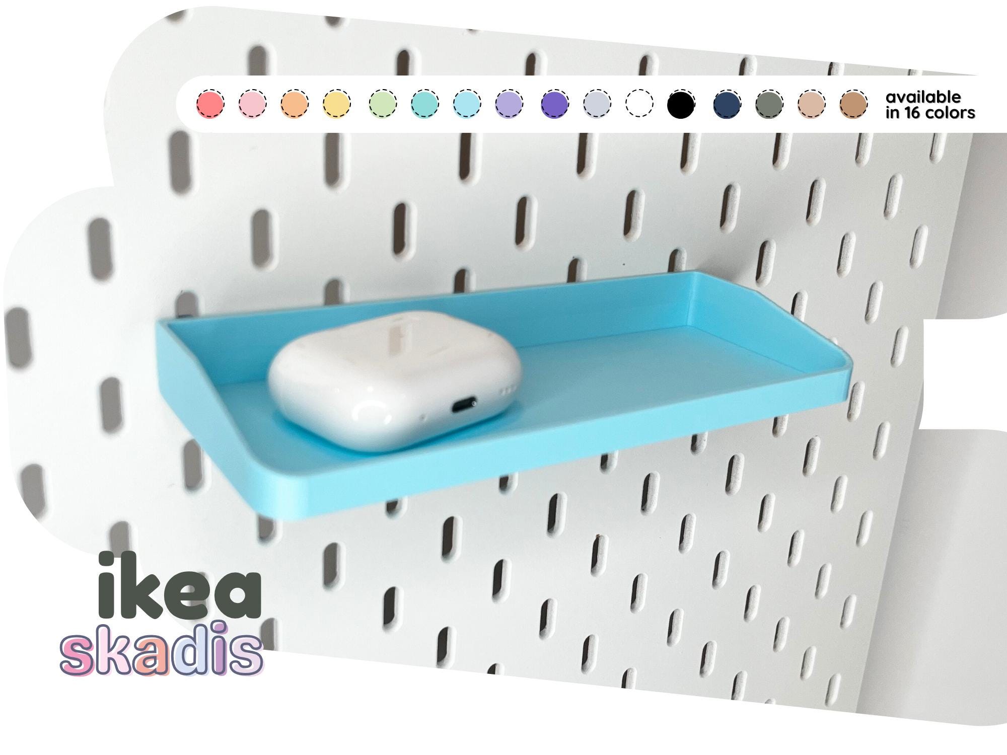 Skadis Pegboard Tray – 3D Printed - 16 Colors - Sloped Organizer with Integrated Brackets (7" Wide)