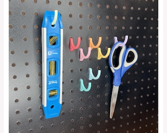Curved Hooks (8 Pack) - 11 Color Options - 1/4” Hole Pegboard Multipurpose Organization Accessories