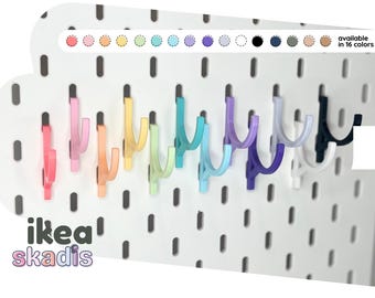 8 Pack of Curved Hooks for Ikea Skids Pegboard – 16 Color Options - 3D Printed – Multipurpose Organizer