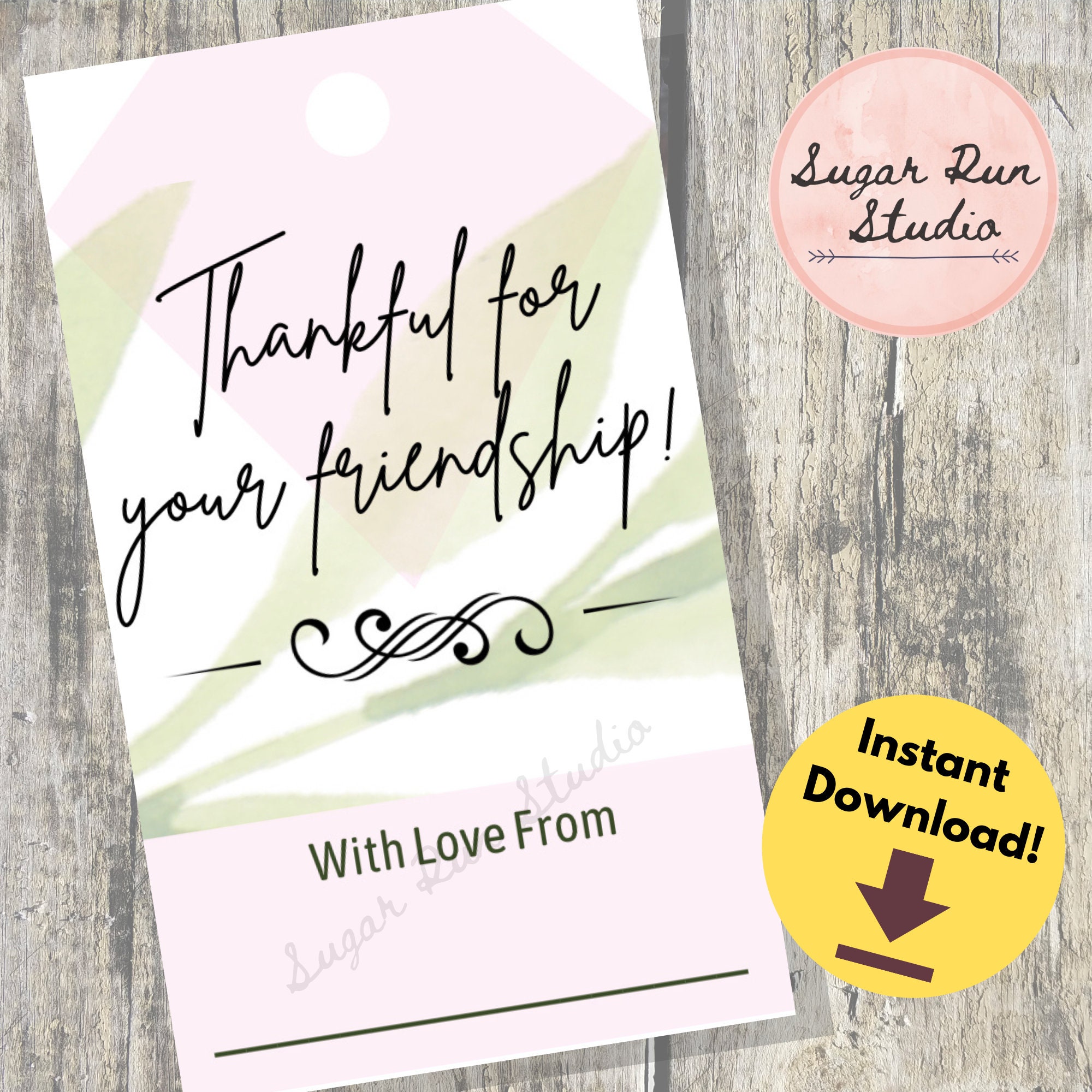 Thankful for your friendship tag INSTANT DOWNLOAD friendship Etsy