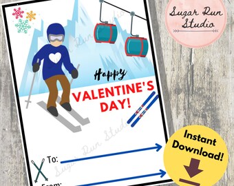 Skier Valentine, Snow valentine, Boy Valentine, Printable cards, School Valentine, skiing valentine, ski valentine