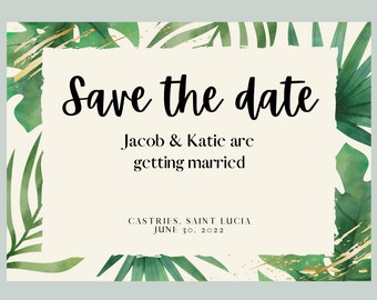 Save the Date card, Destination Wedding invitation, Save the date postcard, custom Save the date postcard, Tropical Wedding save the date