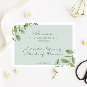 Will You Be My Maid of Honor card, Personalized Card, Maid of Honor Proposal card, Bridesmaid card box, Flat card, 5x7 card, bridal gift