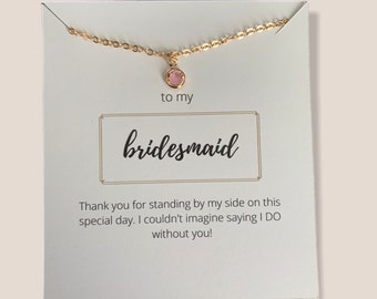 Bridesmaid Necklace, Bridesmaid Gift, Bridal Party Gift, Pink gold pendant necklace, Bridesmaid Proposal box gift,  Wedding Party Jewelry