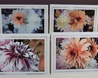 Dahlia Card Set, Frameable Floral Blank Greeting Cards with Envelopes