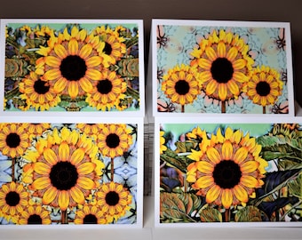 Sunflower Card Set, Frameable Blank Greeting Cards with Envelopes