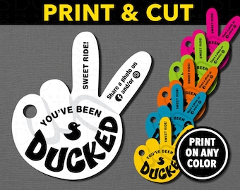 You've Been Ducked Tags. Download Printable JPG and PDF. Includes svg and png cut files for Cricut machines. Peace Sign Wave Shape Cut-out.