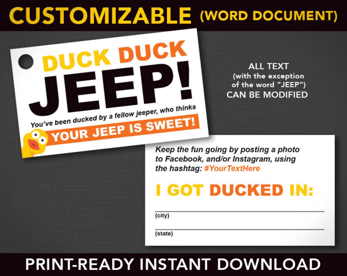 Duck Duck Jeep Tags Editable and Printable Template Etsy