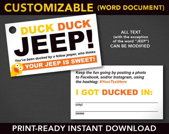 Duck Duck Jeep Tags Editable and Printable Template | Etsy