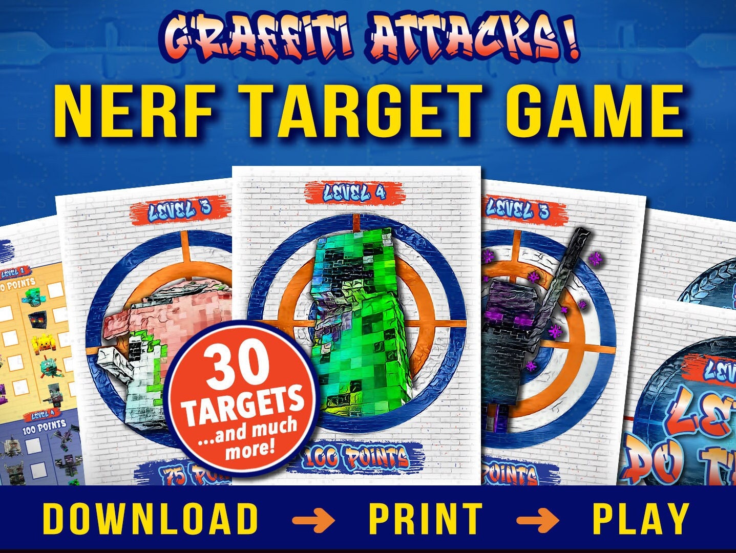 printable nerf party game nerf war 30 targets score card etsy