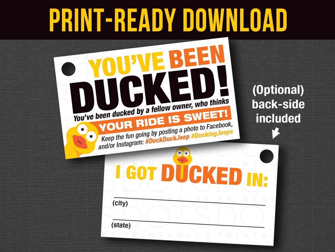 Printable Duck Duck Tags / Ducking Tags for Jeep Owners | Etsy