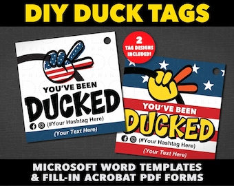 Editable You&#39;ve Been Ducked Duck Tags - USA / American Flag. Download EASY Word Template & Digital Fill-In pdf (+ SVG cut file for cricuts)