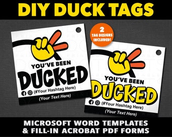 Editable Duck Duck Tags - You&#39;ve Been Ducked - Peace Sign Duck - Download EASY Word Template & Digital Fill-In pdf. Plus SVG cut file.