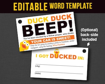 Editable & Printable Duck Duck Tags / Ducking tag. Download Customizable Microsoft Word Template. Simply Edit, Print, then Cut. DIY!
