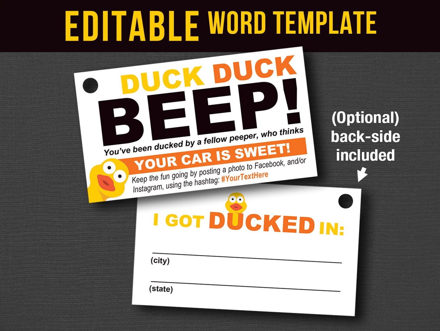 Editable & Printable Duck Duck Tags / Ducking Tag. Download Customizable Microsoft Word Template. Simply Edit, Print, Then Cut. DIY! - Etsy for Free Printable Duck Duck Jeep Tags