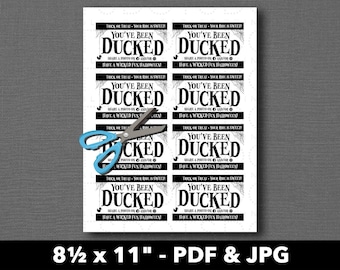 Black and White Halloween You've Been Ducked Duck Tags / Ducking Tags / Tags for Ducking. - Instant Download 8.5"x11" PDF & JPG files. DIY!