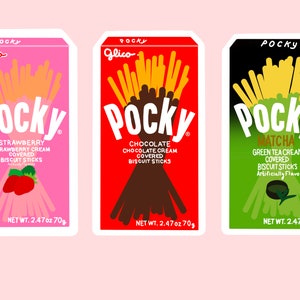 Pocky- Vinyl and Waterproof Stickers - Asian Snack- Asian Food- Pocky- Chocolate Pocky- Strawberry Pocky- Matcha Pocky