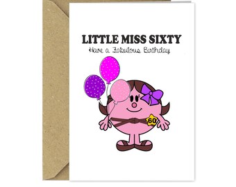 Biglietto di auguri per il 60° compleanno divertente e sfacciato di Little Miss Sixty, migliore amica sorella BC199