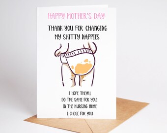 Funny Mothers Day Card Nursing Home Dirty Nappies Rude Card BC171