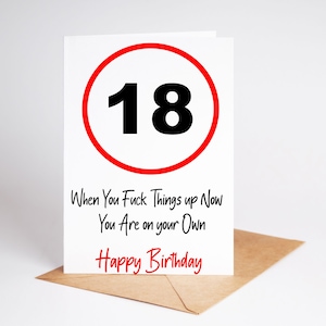 Tarjeta divertida de cumpleaños número 18, tarjeta grosera para hijo, hija y sobrino BC151