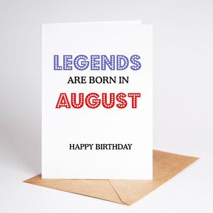 Lustige August geboren Geburtstagskarte Legenden Bruder Schwester Bester Freund BC081